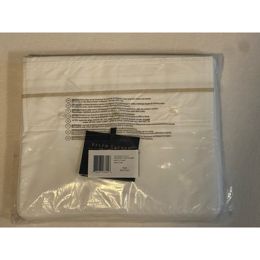 RALPH LAUREN King Flat Sheet Palmer Organic Cotton White Sand Dune NWT $200